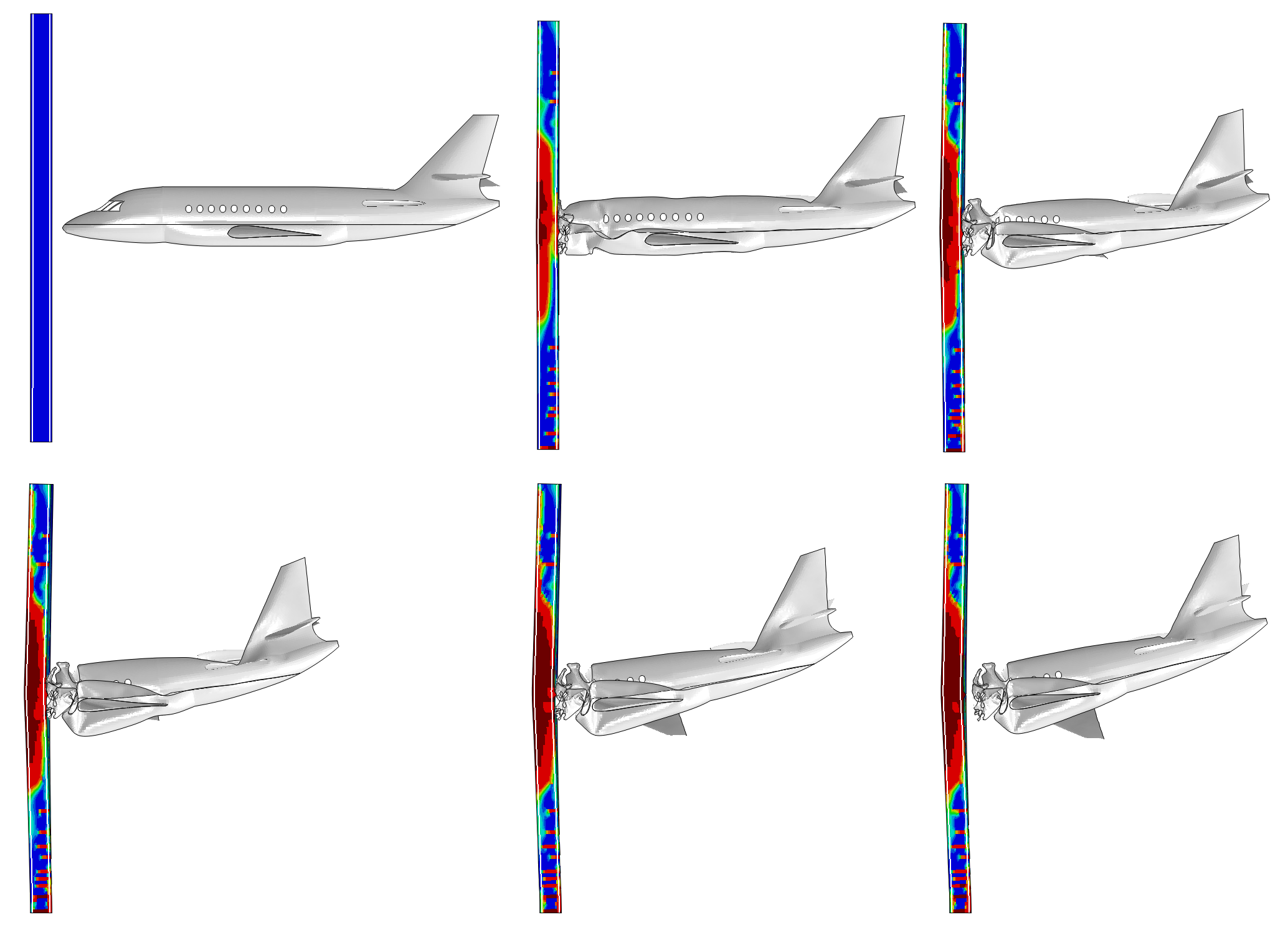 Modélisation numérique crash avion contre mur de béton armé visualisation fissuration